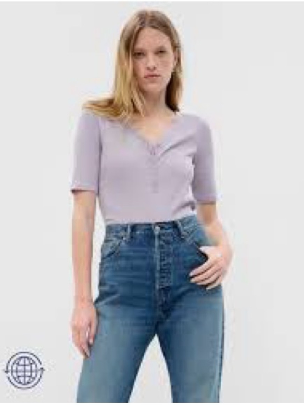 GAP Lavender Short Sleeve V-Neck Ribbed Top